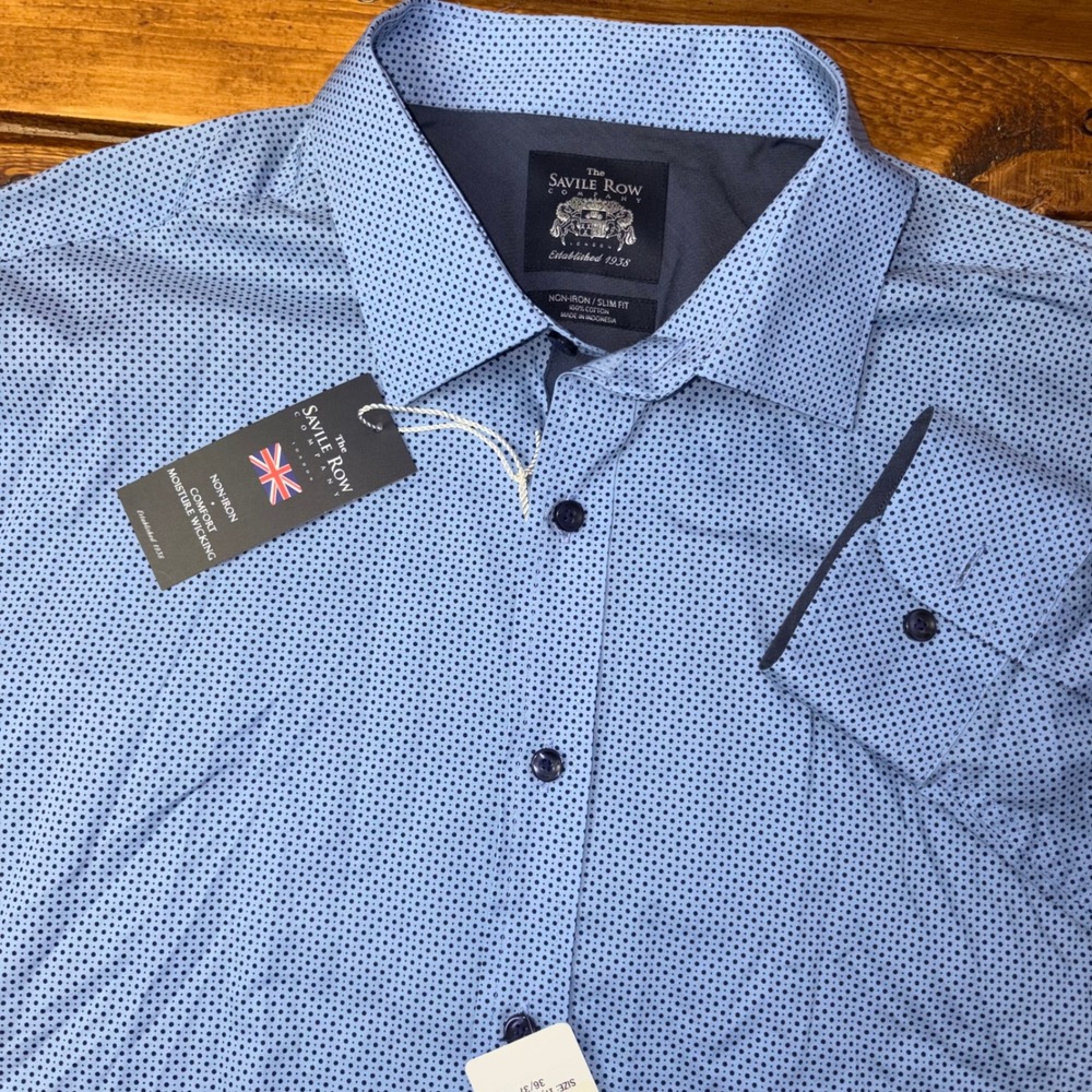 The Savile Row Company Dress Shirt Mens XL Blue Slim Fit Non-Iron Dotted Cotton